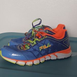 FIla Women's 7.5 Colorful Blue Orange Tennis Shoes Memory Foam Rainbow Well Worn